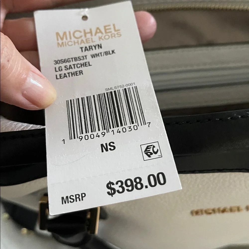 New Michael Kors White and Black Leather Satchel with Gold Hardware - Picture 4 of 6